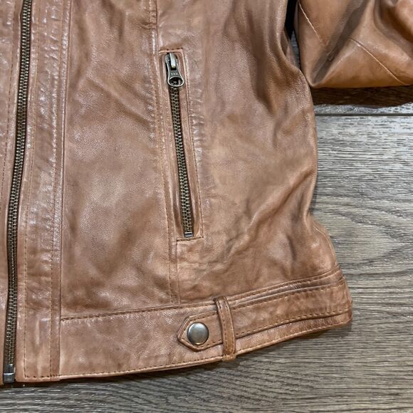 RARE! Scully Light Brown Soft Leather Jacket Interior Butterfly Graphic Women XS - Picture 5 of 11
